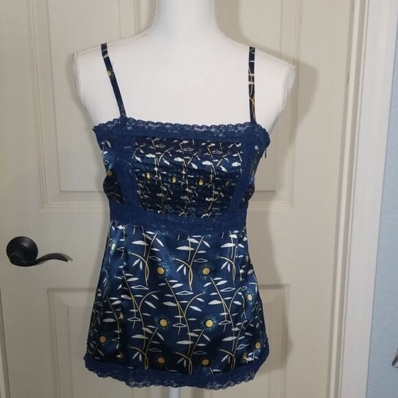Fossil Camisole Blue Floral and Lace Cami Size Sma - Picture 3 of 7